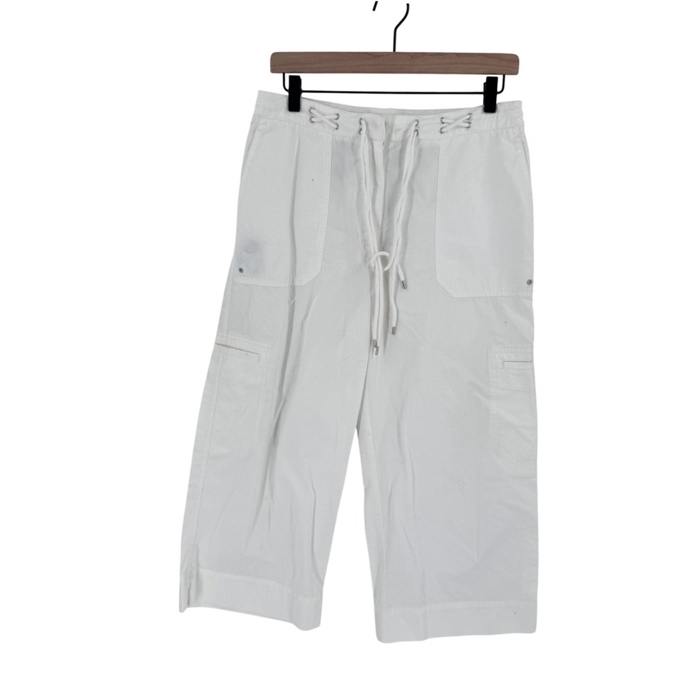 Lauren Ralph Lauren Cargo Crop Pants White 10 Utility Coastal Cotton Vintage